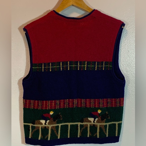 Equestrian Horse Polo Jockey Robert Scott Wool Knit Button Up Sweater Vest Sz L - Picture 2 of 10